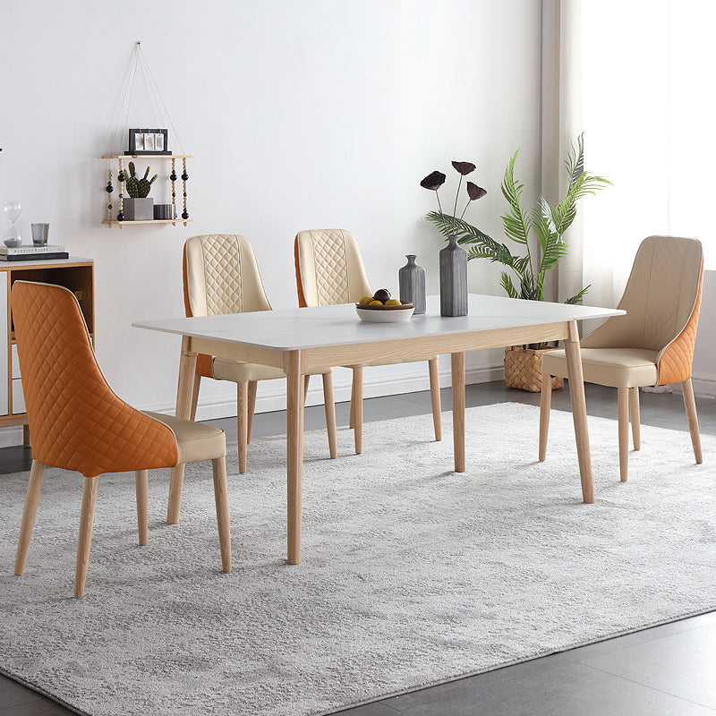 Modern Style Standard Height Table with Sintered Stone Dining Table and 4 Solid Wood Legs Base