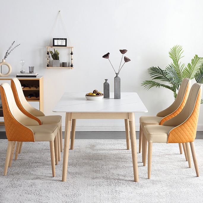 Modern Style Standard Height Table with Sintered Stone Dining Table and 4 Solid Wood Legs Base