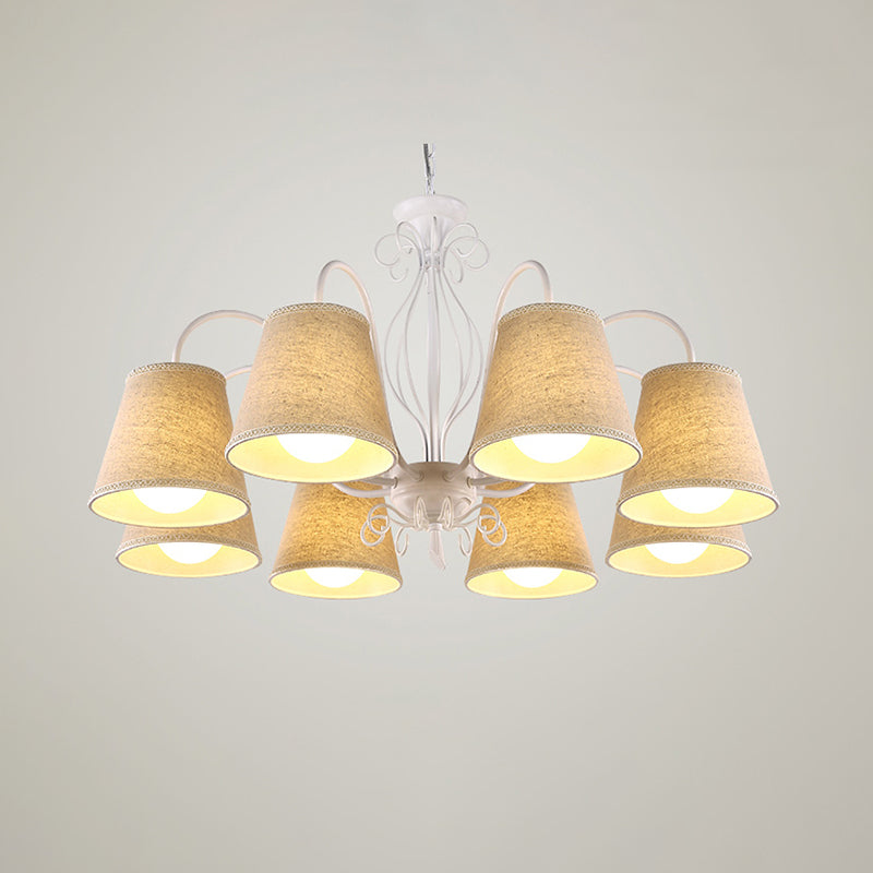 3/6/8 Bulbs Ceiling Lamp with Cone Fabric Shade Classic Living Room Chandelier Pendant Light in Black/White