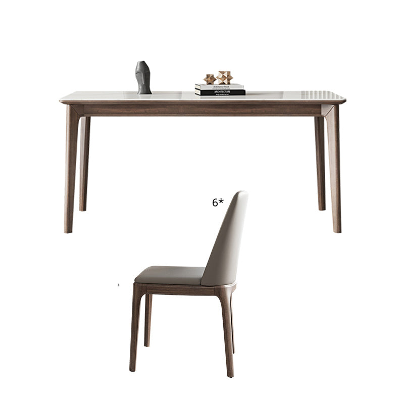 Modern Sintered Stone Table Set of 5/7 with Rectangle Table Dining Set with PU Leather Chairs