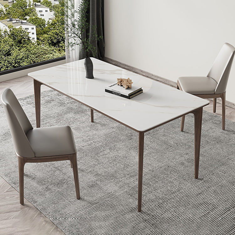 Modern Sintered Stone Table Set of 5/7 with Rectangle Table Dining Set with PU Leather Chairs
