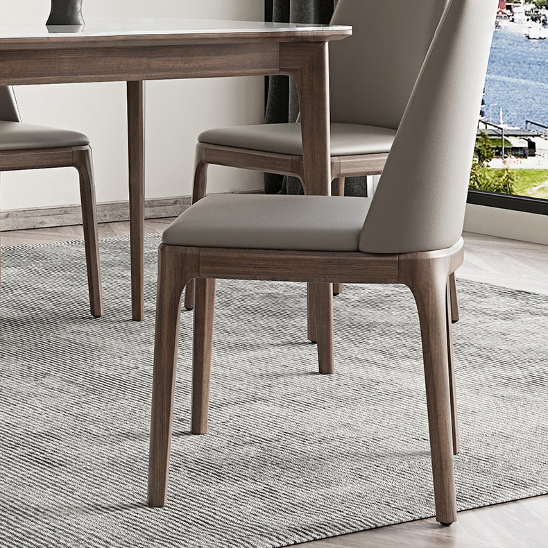 Modern Sintered Stone Table Set of 5/7 with Rectangle Table Dining Set with PU Leather Chairs