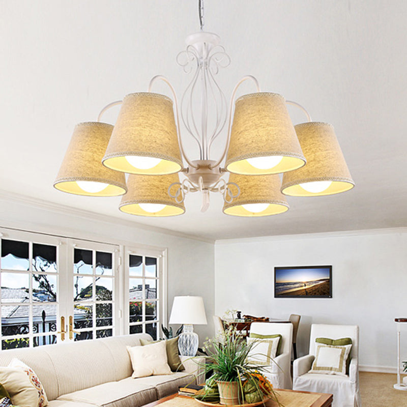 3/6/8 Bulbs Ceiling Lamp with Cone Fabric Shade Classic Living Room Chandelier Pendant Light in Black/White