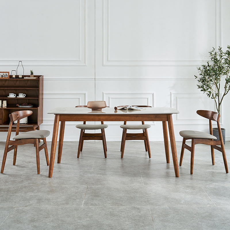 Modern Sintered Stone Table Set of 5/7 with Rectangle Table Dining Set with Woodern Chairs