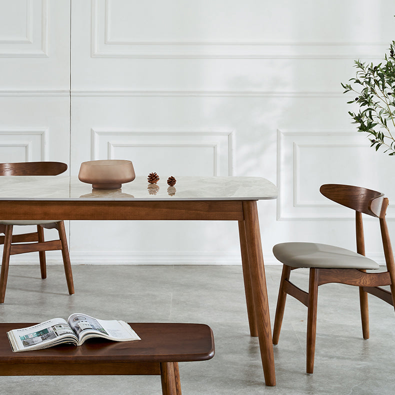 Modern Sintered Stone Table Set of 5/7 with Rectangle Table Dining Set with Woodern Chairs