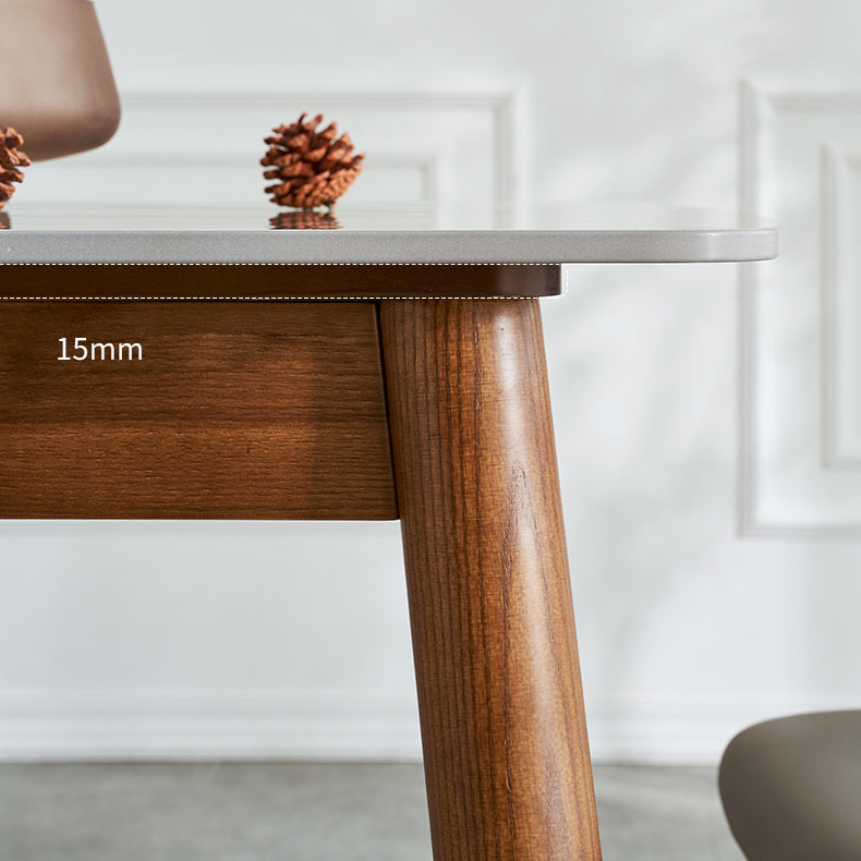 Modern Sintered Stone Table Set of 5/7 with Rectangle Table Dining Set with Woodern Chairs