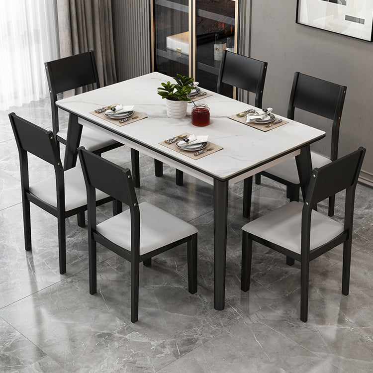 Modern Sintered Stone Table Set of 5/7 with Rectangle Table Dining Set with Woodern Chairs