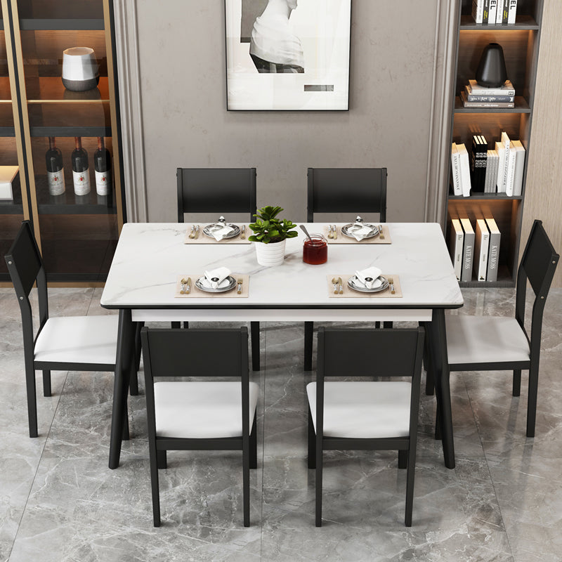 Modern Sintered Stone Table Set of 5/7 with Rectangle Table Dining Set with Woodern Chairs