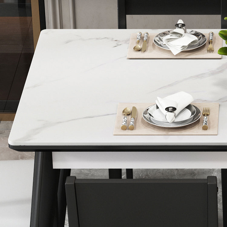 Modern Sintered Stone Table Set of 5/7 with Rectangle Table Dining Set with Woodern Chairs