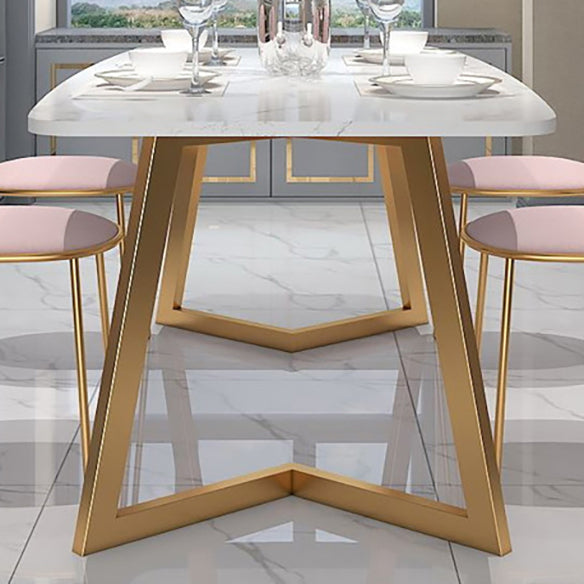 Modern Fixed Dining Room Table Set Marble Top Kitchen Dining Furniture with 4 Legs Base