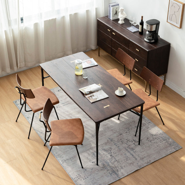 Industrial Style Wooden Dining Room Set with Rectangle Table and Metal Base Dining Table Furniture