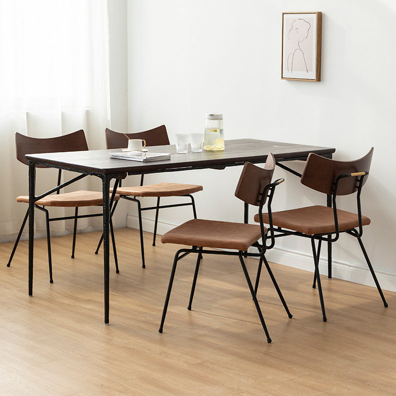 Industrial Style Wooden Dining Room Set with Rectangle Table and Metal Base Dining Table Furniture