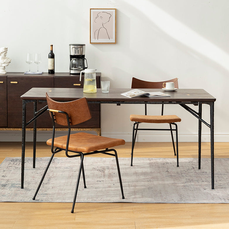 Industrial Style Wooden Dining Room Set with Rectangle Table and Metal Base Dining Table Furniture
