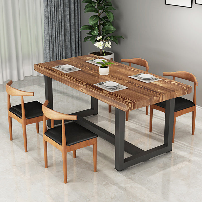 Industrial Style Solid Wood Top Dining Table Sets with Trestle Base Table Dining Table Furniture
