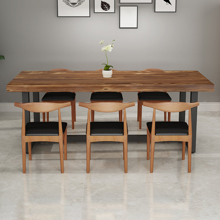 Industrial Style Solid Wood Top Dining Table Sets with Trestle Base Table Dining Table Furniture