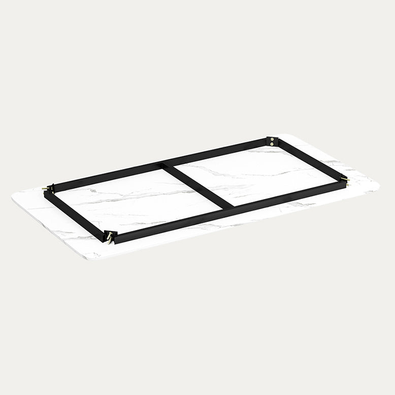 Modern Sintered Stone Table Set of 5/7 with Rectangle White Table Dining Set with PU Leather Chairs