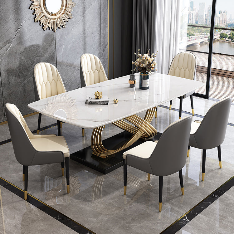 Contemporary Kitchen Dining Room Set with Rectangle Sintered Stone Top Formal Dining Table Furniture