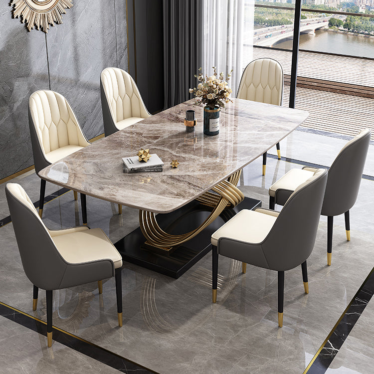 Contemporary Kitchen Dining Room Set with Rectangle Sintered Stone Top Formal Dining Table Furniture