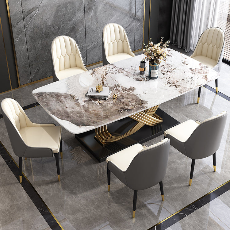 Contemporary Kitchen Dining Room Set with Rectangle Sintered Stone Top Formal Dining Table Furniture