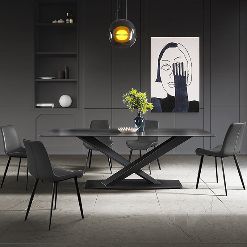 Modern Sintered Stone Dining Room Set with Rectangle Top and Black Base Furniture