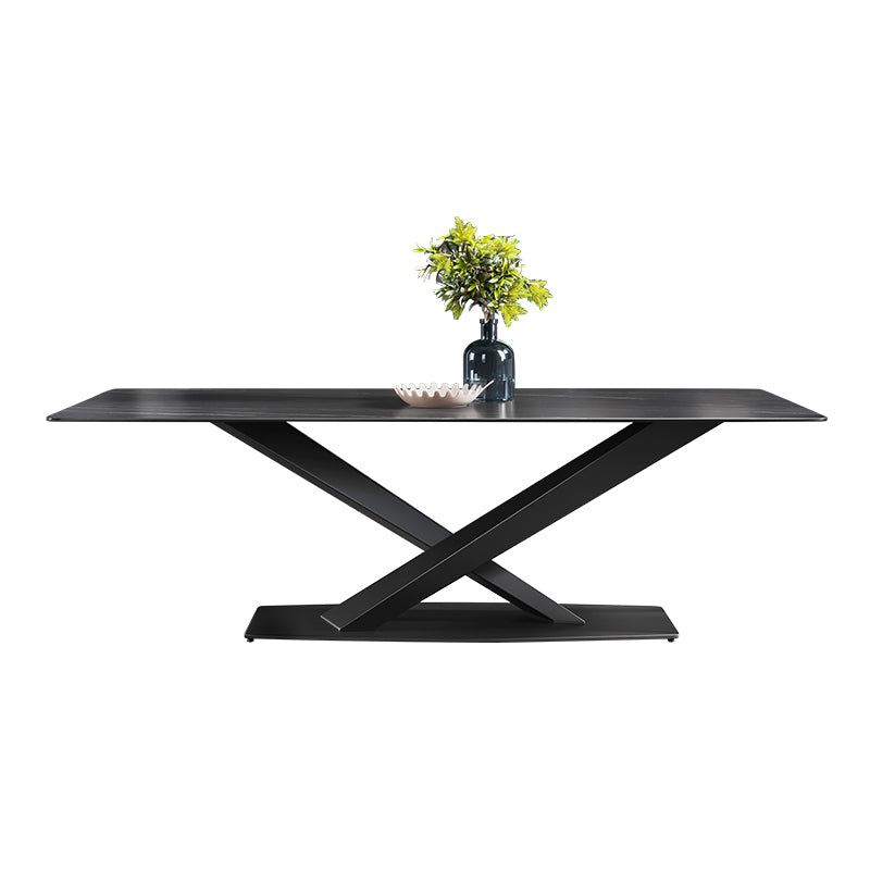 Modern Sintered Stone Dining Room Set with Rectangle Top and Black Base Furniture