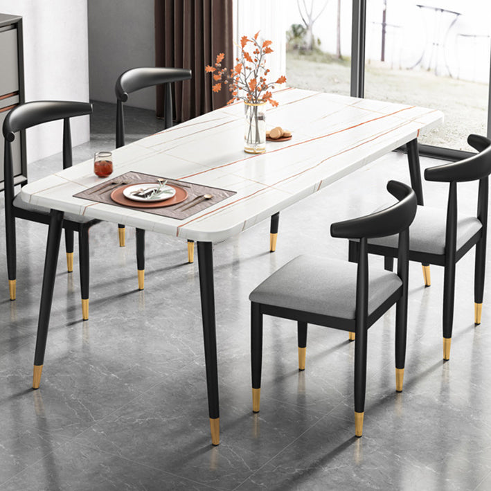Contemporary Metallic Fixed Dining Table Rectangle Formal Dinette Set with Balck Base