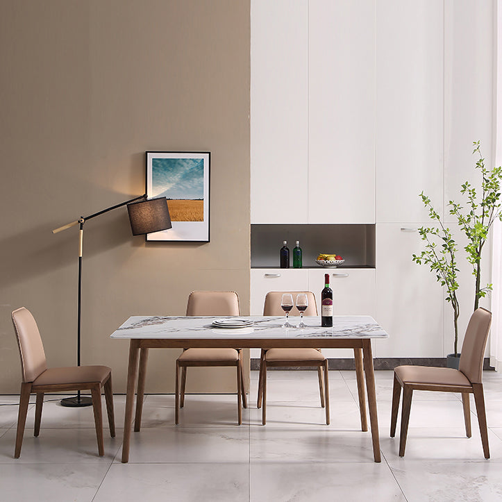 Modern Sintered Stone Dining Table Rectangular Dining Table with Four-leg Solid Wood Base