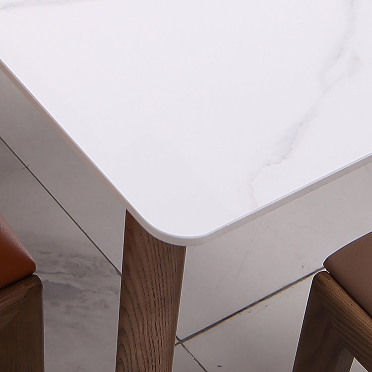 Modern Sintered Stone Dining Table Rectangular Dining Table with Four-leg Solid Wood Base