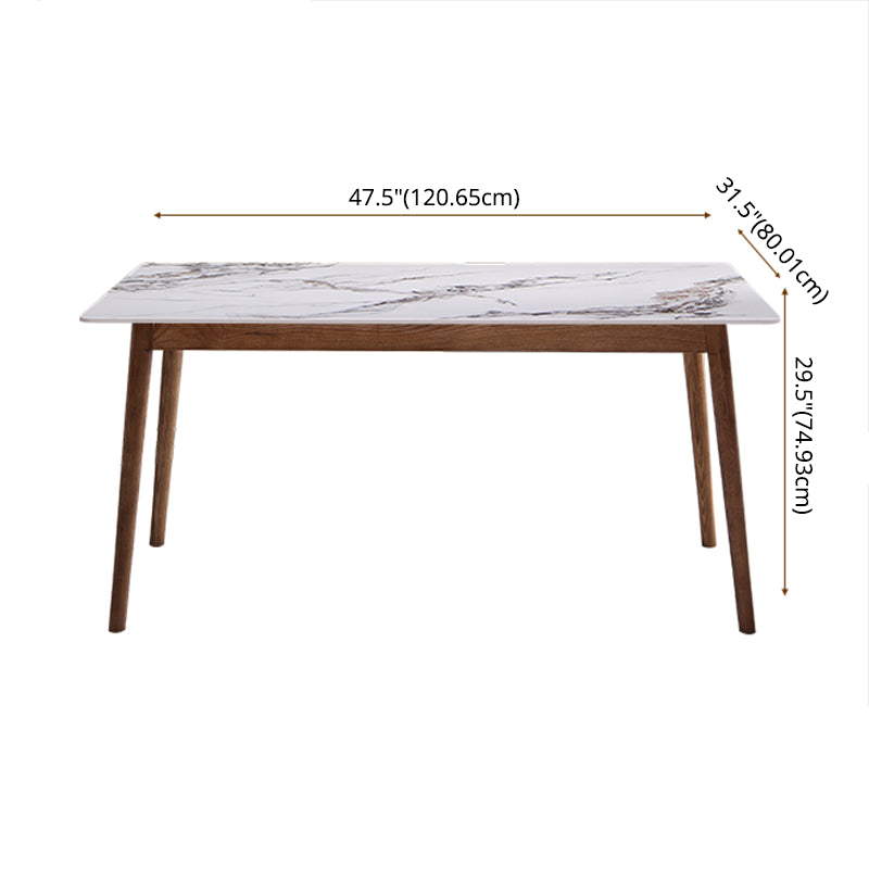Modern Sintered Stone Dining Table Rectangular Dining Table with Four-leg Solid Wood Base