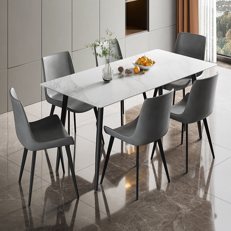 Modern Style Sintered Stone Dining Table Rectangular Dining Table with Metal Base