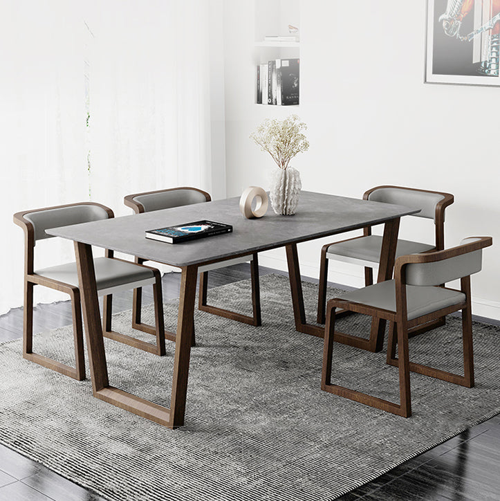 Scandinavian Sintered Stone Dining Table Set Rectangular Dining Table with Solid Wood Base