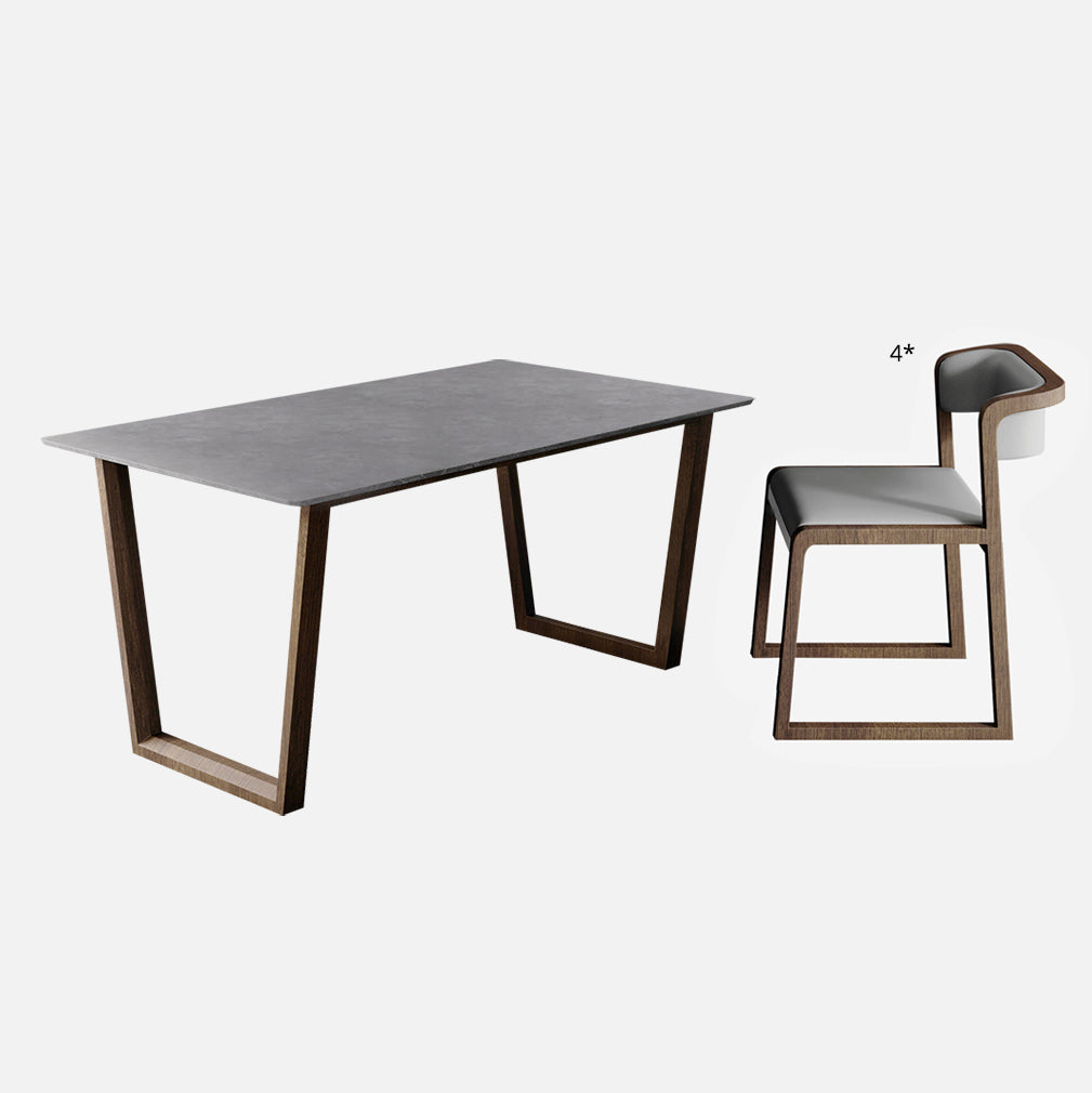 Scandinavian Sintered Stone Dining Table Set Rectangular Dining Table with Solid Wood Base