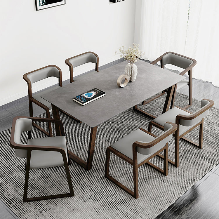 Scandinavian Sintered Stone Dining Table Set Rectangular Dining Table with Solid Wood Base