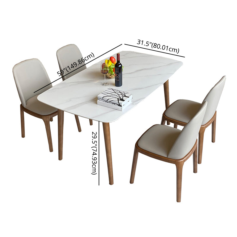 Modern Sintered Stone Dining Table Rectangular Dining Table Set with Solid Wood Base