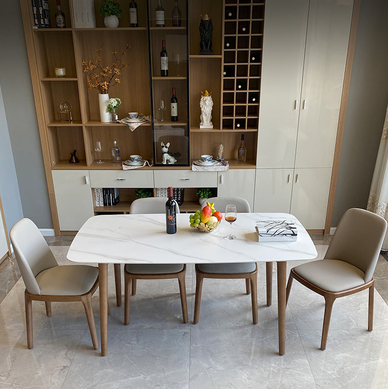 Modern Sintered Stone Dining Table Rectangular Dining Table Set with Solid Wood Base