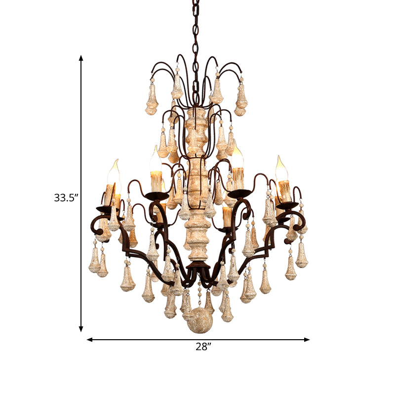 Lustre de pendentif à plusieurs niveaux ivoire traditionnel en bois 8 têtes salon suspendu plafonnier plafond
