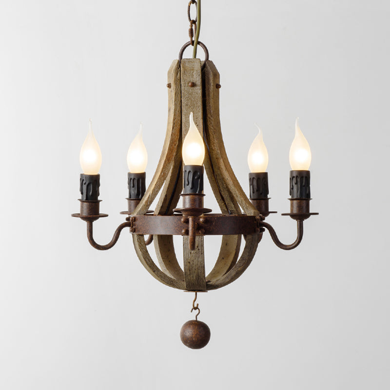 5/6 lumières lustre d'éclairage luminaire rustique vin baril bois suspendu léger en marron pour chambre à coucher