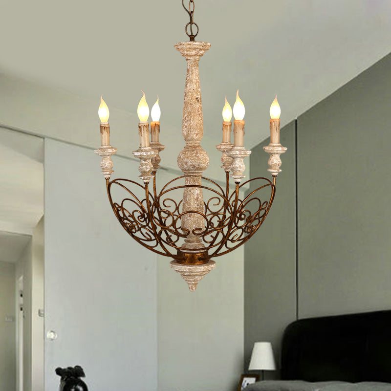 Brass 6 lumières lustre éclairage rustique en bois candélabre pendentif pour le salon