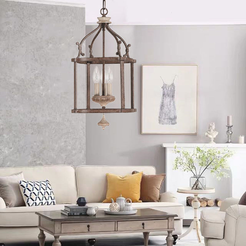 Lámpara colgante de pájaros de madera tradicional 3 bombillas Luz de lámpara de metal lámpara en óxido para sala de estar