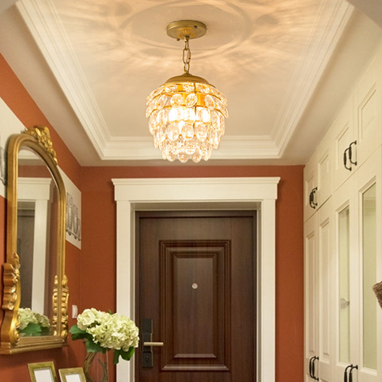 Modern 3-Light Pendant Lighting Gold Pinecone Small Chandelier with Crystal Shade