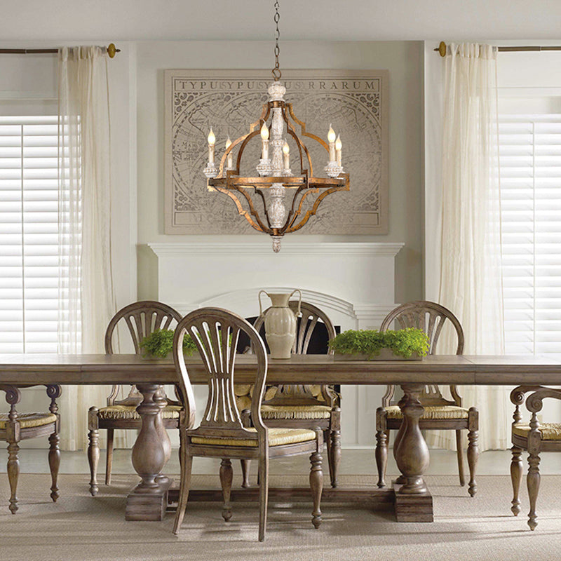 Vintage -Kerzenformhänge Anhänger 6 Lichter Holzdecke Kronleuchter in antikem Messing für Esszimmer