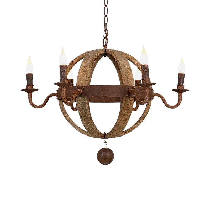 Luz de techo de madera de globo tradicional de 6/8 bombas Candelera colgante de comedor en marrón