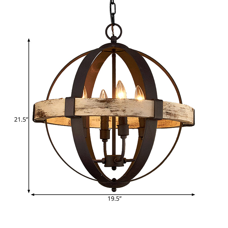 Lampada lampadina globale in legno rurale rurale a 4 teste a sospensione Luce a soffitto in marrone