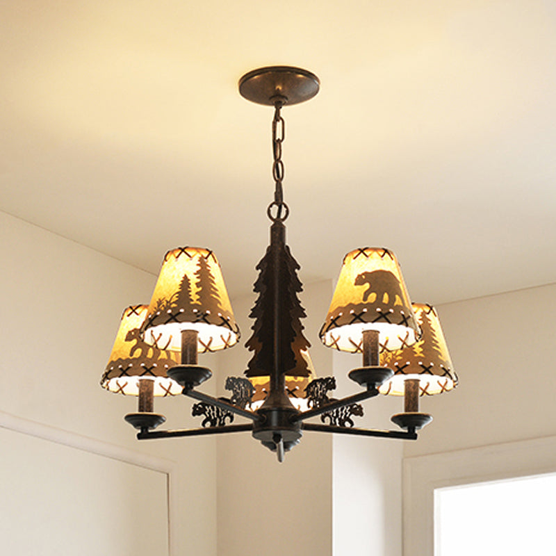 Lampada a sospensione interno conica tradizionale tessuto 5 lampadine lampadario ruggine lampadario