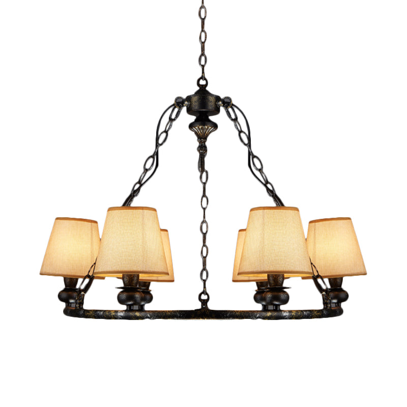 Anello rustico sospeso a sospensione a 6 luci lampadario soffitto in tessuto in nero per soggiorno