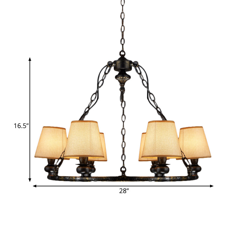 Anello rustico sospeso a sospensione a 6 luci lampadario soffitto in tessuto in nero per soggiorno