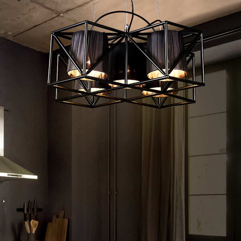 Light sospensione in tessuto a 5 bulbina industriale Black Black Cucina Lampadella illuminazione