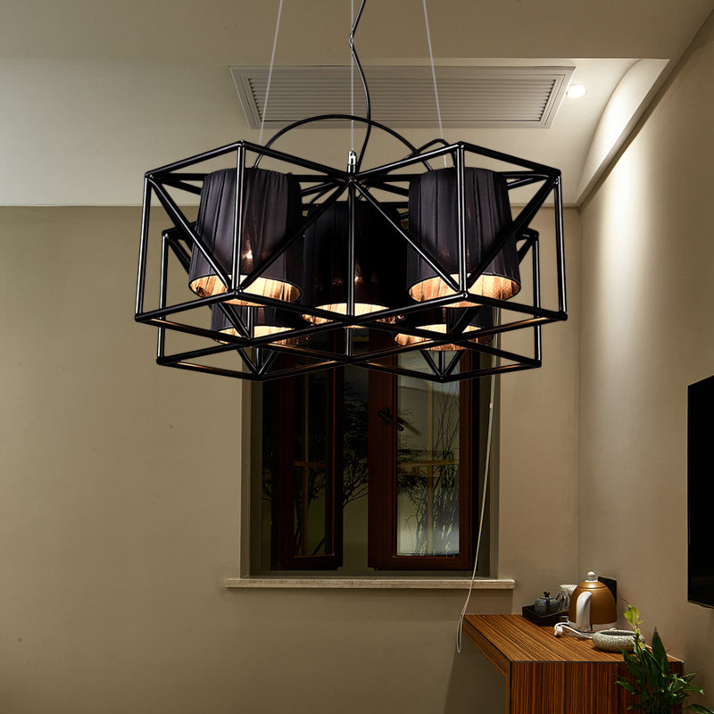 Light sospensione in tessuto a 5 bulbina industriale Black Black Cucina Lampadella illuminazione