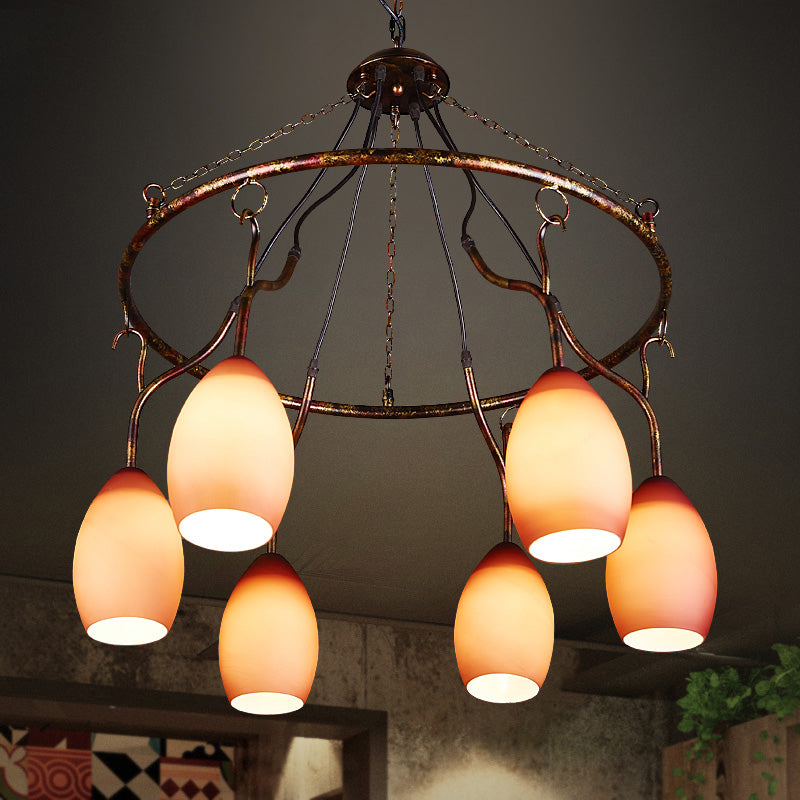 Circular Purple Glass Ceiling Lamp Traditional 6-Head Restaurant Chandelier Pendant Light