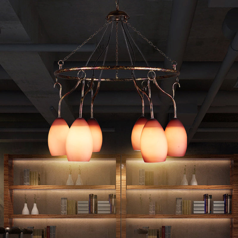 Circular Purple Glass Ceiling Lamp Traditional 6-Head Restaurant Chandelier Pendant Light